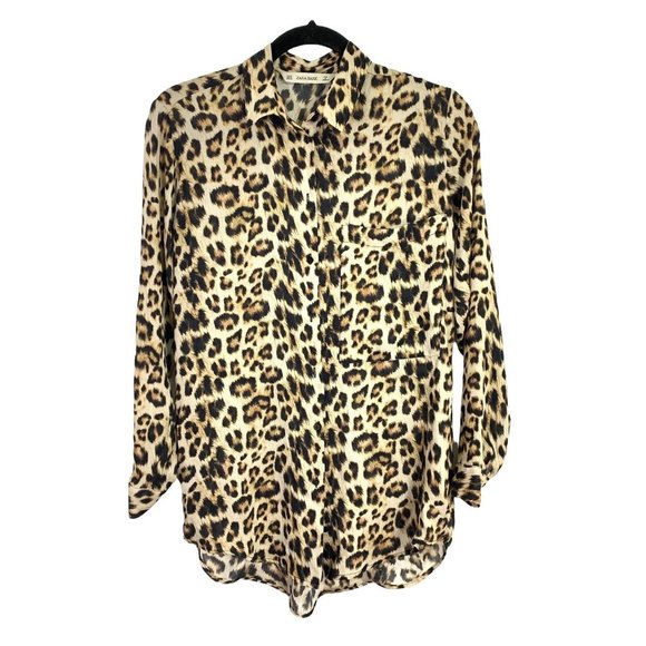 4/$20 Zara Basic Button Up Shirt Top Womens XS Animal Print Leopard Mob Wife - Picture 1 of 10